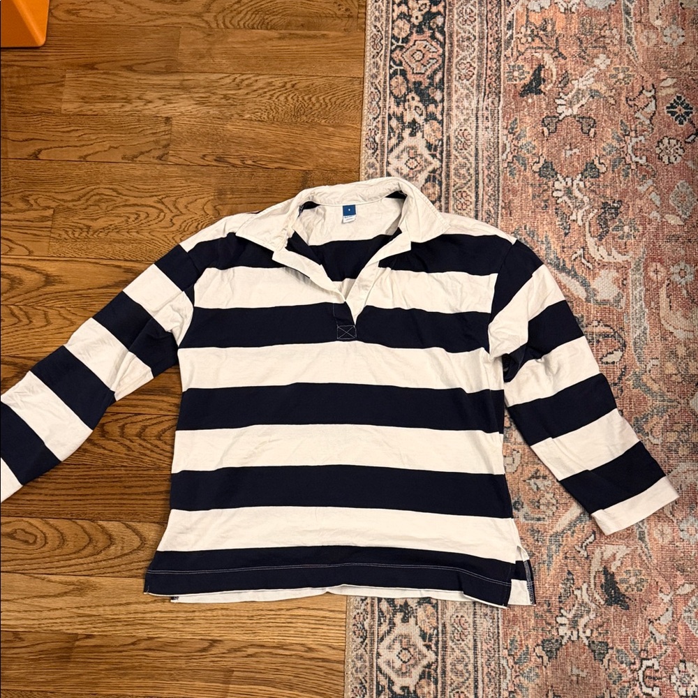 Old Navy Women's Long Sleeve Rugby Shirt - Navy and White